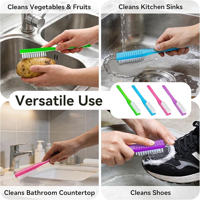 fingernail Brush with Handle Cleaning Supplies Kitchen Cleaning Brush Shoe Cleaner Laundry Brush Small Scrub Brush 4 pcs