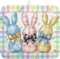 Easter Drying Mat for Kitchen Counter - 16x18 In, Multi-color (Buffalo Plaid), Microfiber & Composite Sponge, Cute Bunny Pattern, Absorbent Dish Drainer Mat
