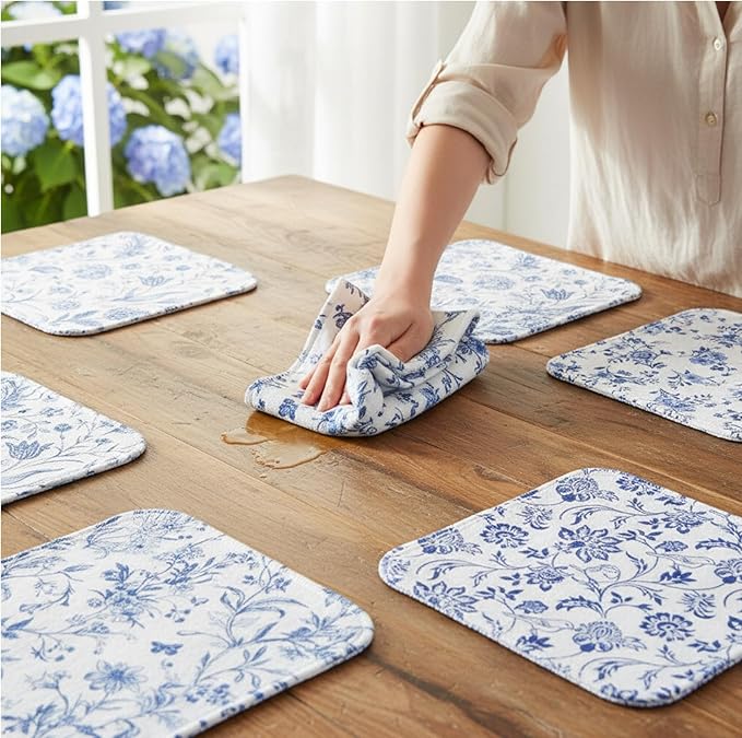 Tinlade 36 Pack Blue and White Floral Reusable Cleaning Cloths Washable Kitchen Towels Bulk Absorbent Cotton Dish Towels for Home Kitchen Cleaning Supplies
