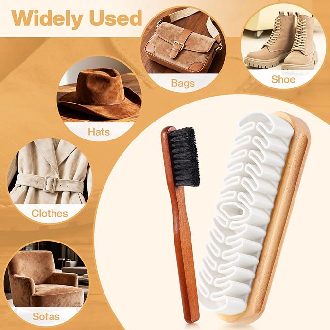 2 Pcs Suede Shoe Brush Nubuck Leather Cleaner Shoes Shine Dauber Crepe Applicators Set with Cleaning Eraser Cloth(2 Suede Detailing Brushes)