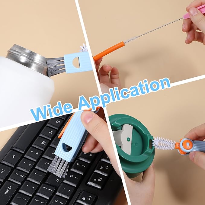 3 in 1 Cup Lid Cleaning Brush Set with Straw Cleaning Brushes, 3 Pcs Portable Cup Cleaner Brush, Multifunctional Cleaning Brushes Set for Tight Spaces, Bottle Gaps, Travel Mugs