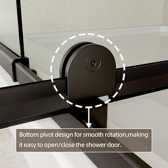 44-48" W x 71" H Pivot Shower Door,Pivot Semi-Frameless Swing Glass Shower Door with 1/4"(6mm) Clear SGCC Tempered Glass,Magnetic Closing,Matte Black