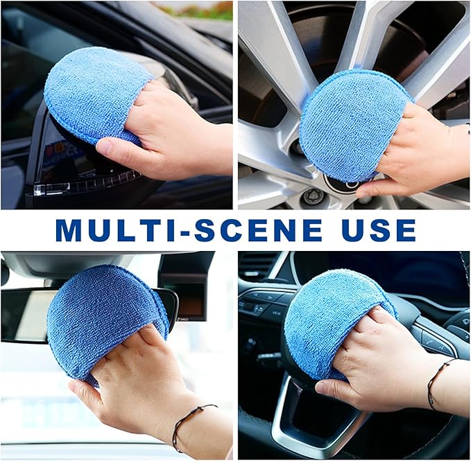 2PCS Microfiber Applicator Pads, 5 Inch Car Wax Foam Applicator with Finger Pocket, Ultra-Soft Round Sponge Pad for Fine Polishing Cleaning Detailing, Car Accessories