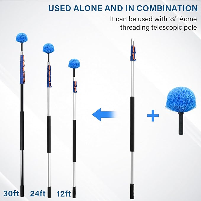 Cobweb Duster Head Brush, Spider Web Brush for Cleaning Spider Webs Outdoor & Indoor, Screw-on Corner Duster Fits Standard Acme Threaded Extension Poles, Webster Cobweb Duster Brush