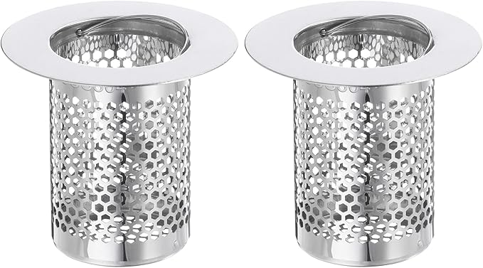 uxcell 2 Pack Shower Drain Strainers, 2" x 2.2" Stainless Steel Floor Drain Strainer Deep Sink Hair Catcher for Kitchen Bathroom Balcony Floor Drain, Fit Hole Size 1.38" to 2.17"