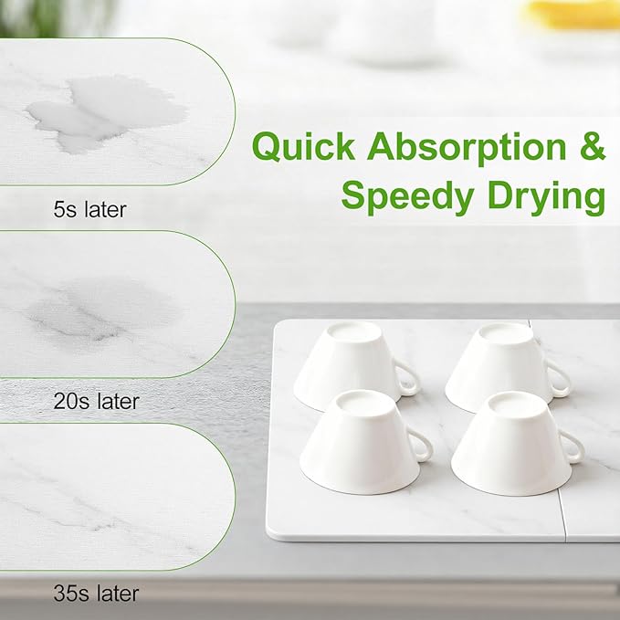Luxspire Dish Drying Mat for Kitchen Counter 24"x16", Fast-Absorbing Stone Drying Mat Non-Slip Stone Kitchen Drying Mat for Dishes, Cups Waterproof Counter Protector for Kitchen Bath, Marble White