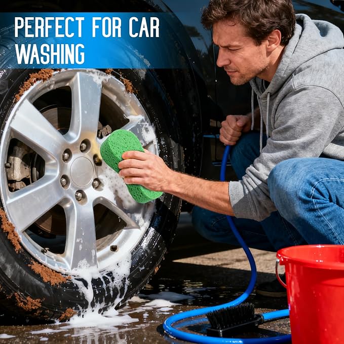 3PCS Car Wash Sponge, Heavy Duty Car Sponges for Washing, Car Accessories Large Sponges for Cleaning, Automotive Cleaning Supplies, Eco Friendly Sponge (7.68 x 3.74 x 1.38 Inch), Green