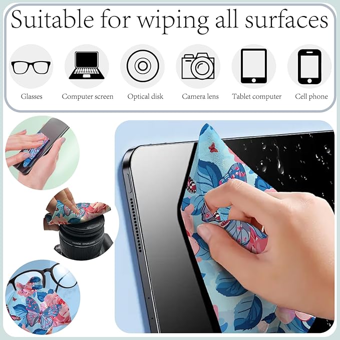 CREATCABIN 6 Packs Thickened Glasses Cleaning Cloth Elegant Flower Design