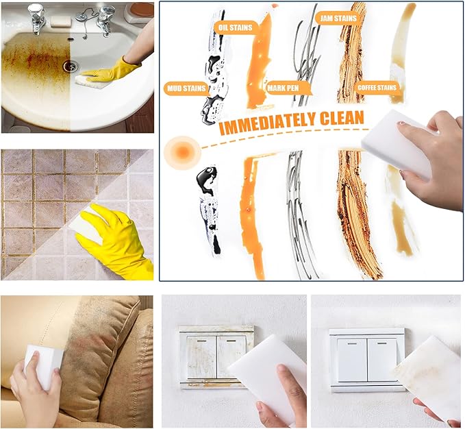 100Pack Magic Sponge Eraser, Extra Large Melamine Foam Sponge, Multi-Functional Household Cleaning Sponges, No Scratch Cleaning Pads for Kitchen, Oven, Bathroom, Bathtub, Sink, Wall, Shoes