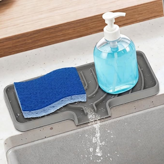 GUUKIN Sponge Holder for Kitchen Sink, Sink Caddy and Soap Tray | 10x5 inch Kitchen Sink Organizer | Compatible with Scrub Daddy, Kitchen Sink Accessories (Grey)