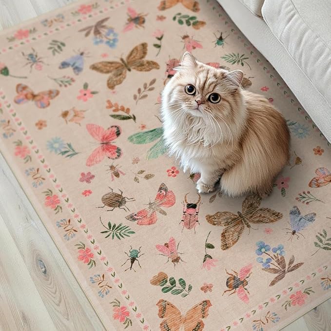 2x3 Washable Rug,Small Door Mat Floral Entryway Rug, Boho Front Door Mat, Non Slip Area Rugs, Low Pile Throw Accent Carpet for Indoor Entrance, Bathroom and Kitchen(Pink 2x3ft)