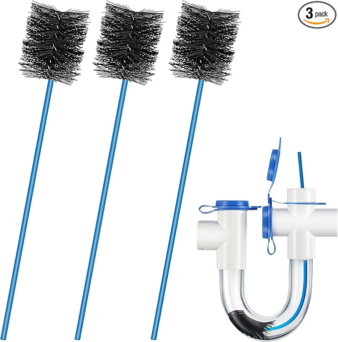 3 Pcs Condensate Trap Flexible Drain Brush, 16 Inch AC Drain Line Cleaning Brush for AC & HAVC Condensate P Trap, Blue