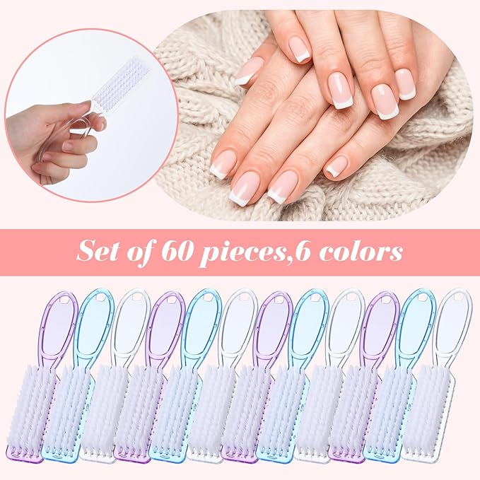 60 Pcs Nail Scrubber Brushes Bulk Handle Grip Manicure Brushes for Cleaning Fingernails Pedicure Cleaning Brush for Toes and Fingernail Cleaning(6 Colors)