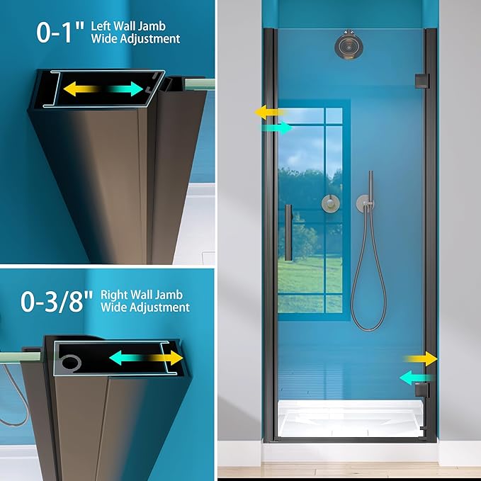 GETPRO Pivot Shower Door Hinged Frameless 32 in. W x 72 in. H Swing Single Small Shower Door 1/4 inch Tempered Glass Panel Adjustable Right Hinged Bathroom Door for Shower Matte Black Hardwares