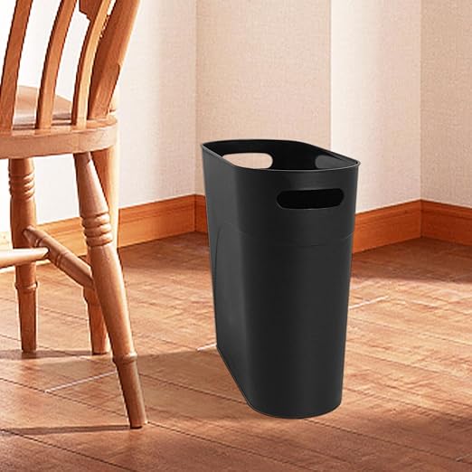 2 Pack 3.2 Gallon Plastic Trash Cans for Bathroom, Small Waste Bins with Handles, Compact Garbage Containers for Narrow Spaces, Recycle Wastebaskets for Office, Kitchen, Bedroom, Living Room (black)