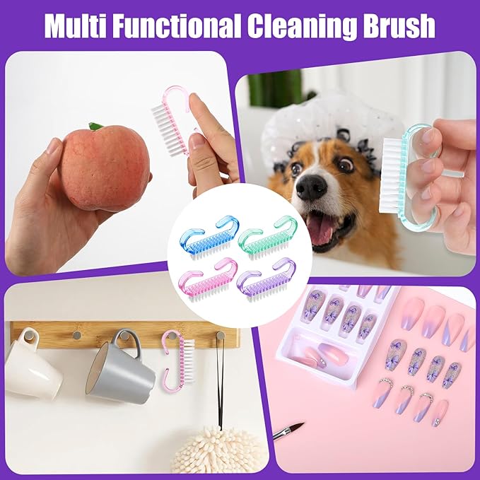 20Pcs Nail Cleaning Brush, Nylon Nail Cleaning Brush, Handle Grip Nail Brush Fingernail Brush Cleaner Kit for Toes and Nails