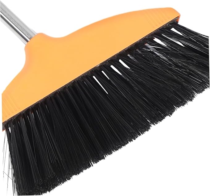 Unomor Stainless Steel Handle Soft Bristle Broom for Home Wide Angle Floor Cleaning Broom Dustpan Pet Hair Long Handle for Household and Commercial Cleaning