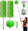 Cobweb Duster with Extension Pole, Washable Cleaning Duster Kit with 3 Duster Heads, Cobweb Duster, Corner Brush, Aluminum Telescoping Pole for high Ceiling Fan，Spider Web Brush with Extension Pole