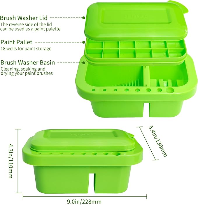 MyLifeUNIT Paint Brush Cleaner, Paint Brush Holder and Organizers with Palette for Acrylic, Watercolor, and Water-Based Paints (Lawn Green)