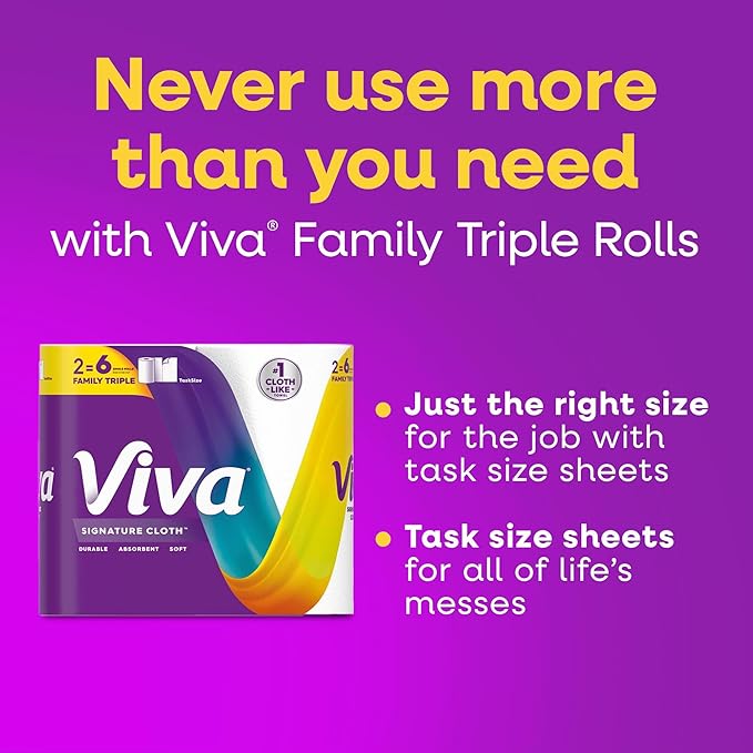 Viva Signature Cloth Paper Towels, Task Size, 16 Family Triple Rolls, 141 Sheets per Roll (Packaging May Vary)