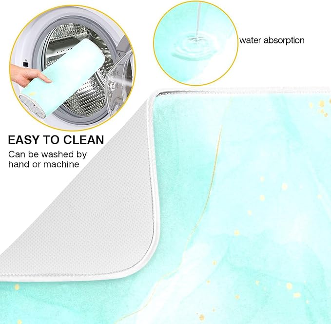 Turquoise Marble Dish Drying Mat for Kitchen Countertop 18x24 Aqua Tie Dye Large Drying Mat Reusable Quick Dry Dish Sink Mats Easy Clean Decorative Essentials