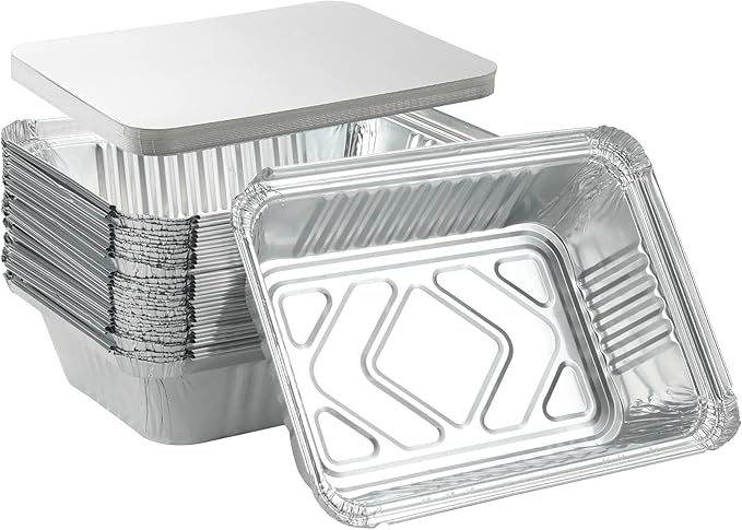 25Pack Disposable Aluminum Foil Pans with Lids, Heavy Duty Bread Tins 2.25LB - Capacity 8.5x6.3” Takeout Pans, Tin Foil for Reheating, Baking