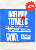 Absorbit Bar Mop Towels 100% Cotton 16x19 (12 Pack) Super Absorbent, Bleach Safe, No Fray Ribbed Terry Cloth