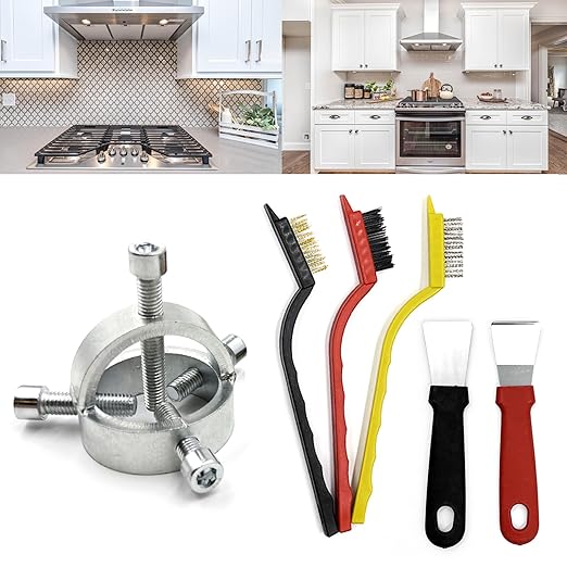 Fan Blade Blower Wheel Puller Kit,1Pcs Blower Fan Puller+3Pcs Small Wire Brushes+2Pcs Stainless Steel Scraper,Range Hood Cleaning Wind Wheel Removal Tool Pull Appliance Disassemble Hand Tools