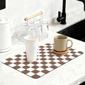 16" x 24" Checkered Dish Drying Mat for Kitchen Counter, Absorbent Coffee Bar Mat for Espresso Machine Coffee Countertops Accessories (Coffee Brown)