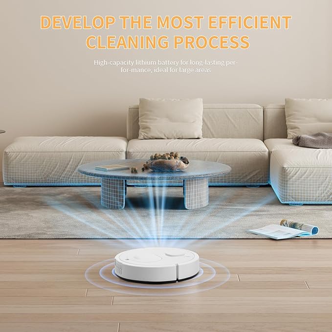 Mini Robot Vacuum Cleaner for Pet Hair, 1200Pa Suction with Dual Side Brushes, 6cm Ultra-Thin ≤55dB Quiet, Fits Hardwood/Low-Pile Carpets，Powerful Suction Robot Vacuum for Small Homes