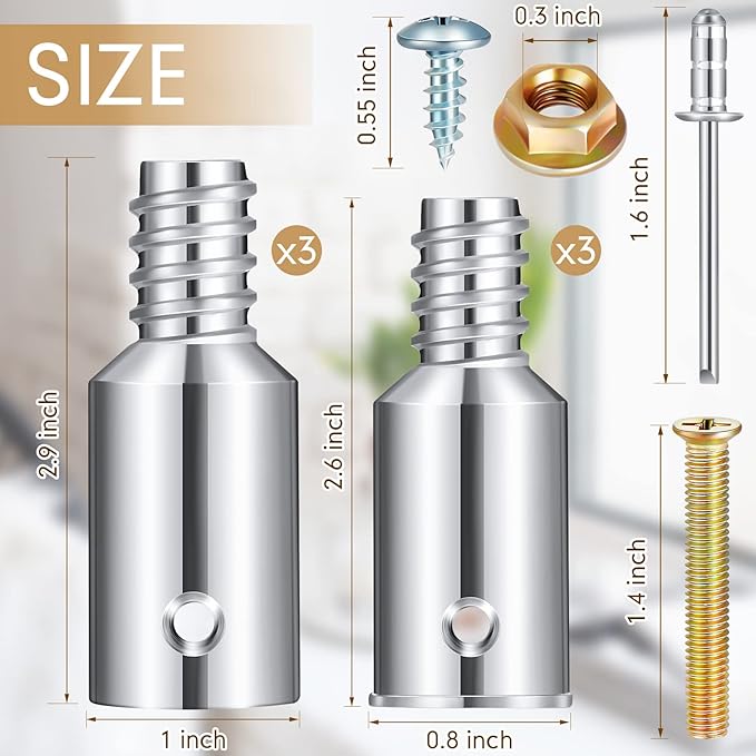 Zhengmy 6 Pcs Threaded Tip Replacement, Broom Handle Threaded End, Pole Handle Replacement, Extension Pole Adapter Tips for Metal Broom(1 Inch, 0.8 Inch)