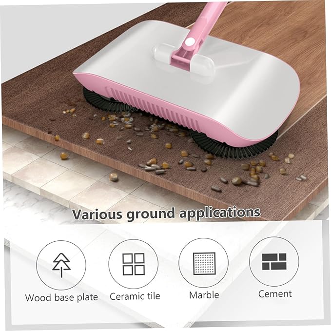 Manual Vacuum Sweeper, 180 Degree Rotating Push Vacuum Non Electric Floor Sweeper, 2 in 1 Manual Sweeper for Carpet and Floors(Pink)