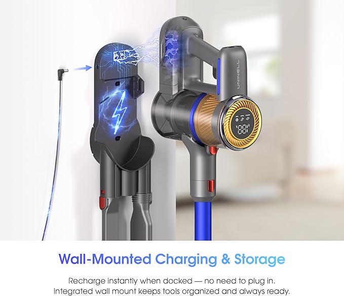UNINELL HOME Cordless Vacuum Cleaner, 45,000Pa/450W Stick Vacuum Cleaners for Home, 60 Mins Runtime, Self-Standing, Detachable Battery, Anti-Tangle Brush, Lightweight Wireless Vacuum for Pet Hair