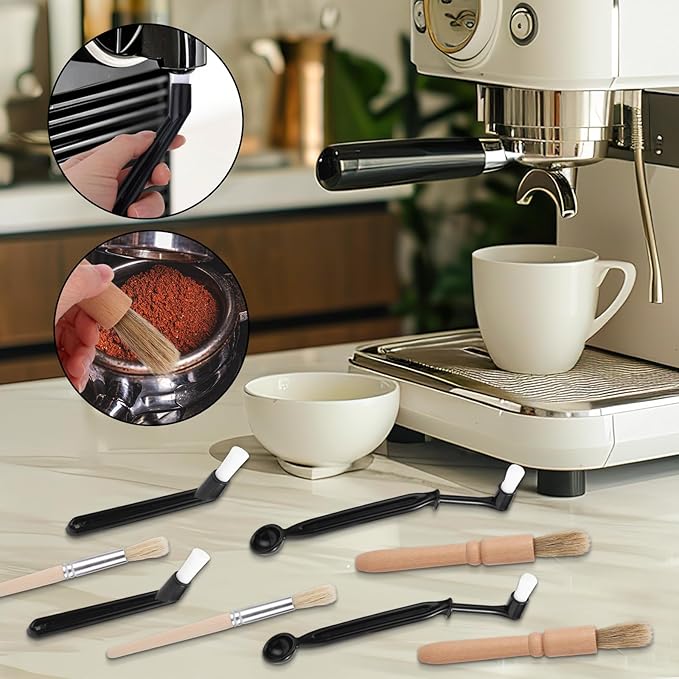8pcs Coffee Cleaning Brush Set, Espresso Machine & Grinder Cleaning Brushes Long Handle Brush Cleaner and Scoop Tool for Clean Coffee Maker Grinder Brew Head and Barista Accessories