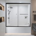 56-60" W x 58" H Semi-Frameless Tub Shower Door, Bypass Double Sliding Bathtub Shower Glass Doors with 1/4" (6mm) Clear SGCC Tempered Glass and Stainless Steel Handles, Matte Black