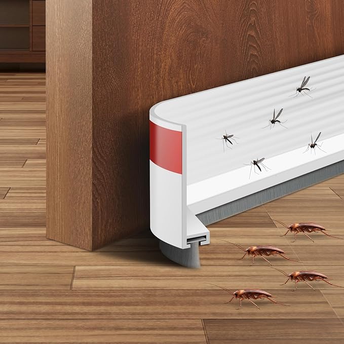 Ainiv 2 Pack Under Door Draft Stoppers with Brush, 2" W x 39" L Cutable Soundproof Door Seal, Adhesive Under Door Sweep for Exterior & Interior Doors Noise Weather Hot or Cold Air Insulation-White