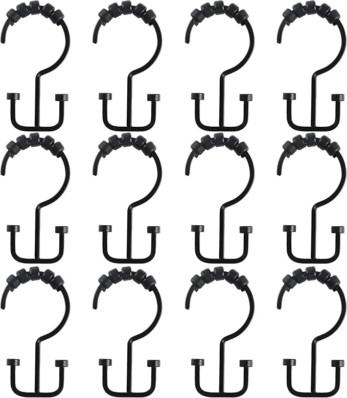 Utopia Alley HK1BK Deco Flat Double Roller Shower Curtain Hooks; Black