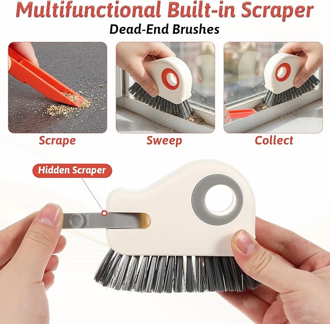 2Pcs 2 in 1 Groove Cleaning Brush, Hard Bristle Window Track Cleaning Tools, Multifunction Window Track Cleaner with Hidden Scraper, Crevice Brush for Sliding Door Sill Shutter Vents Household