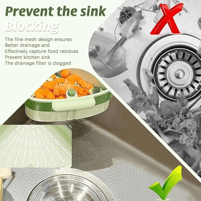 Corner Sink Strainer,Sink Strainer Basket,2026 New Upgraded Suction Cup Press Sink Drainer Basket,Food Drainer for Sink,Practical Corner Kitchen Sink，Sink Ccorner Strainer Helper (Green)