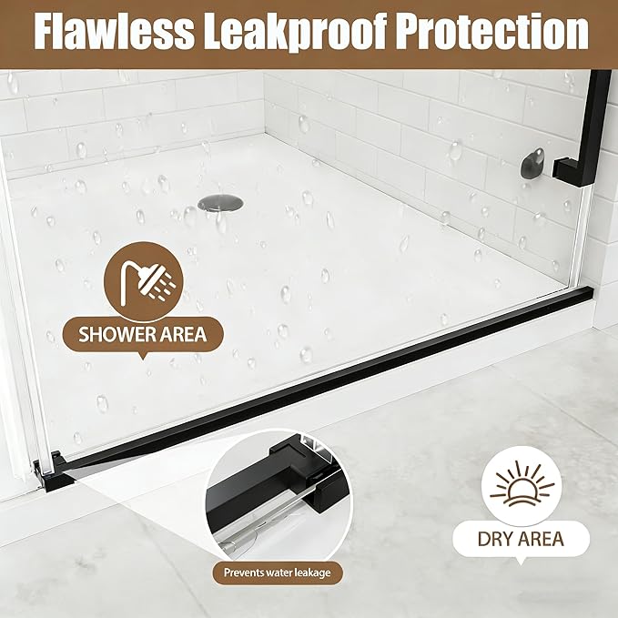 Frameless Shower Door, 44-48" W x 76" H 5/16" 8mm Glass Sliding Shower Doors with Explosion-Proof Film, Shower Doors for Walk in Shower with Clear Tempered Glass Stainless Steel Hardware, Matte Black