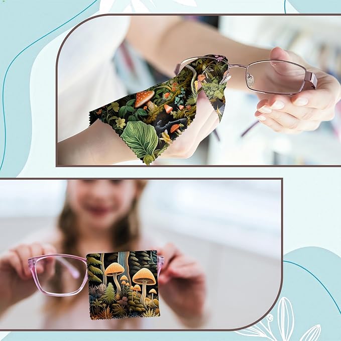 6 PCS Glasses Cleaning Cloth Eyeglass Lens Microfiber Cleaning Cloth Reusable Phone Screens Camera Cute Aesthetic Women Girls(6.3"x6.3")-Mushrooms Cat