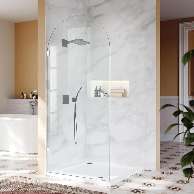 36" W ×78" H Shower Glass Panel, Glass Shower Door Single Panel with Clamps, 3/8"(10mm) Thick Clear Tempered Frameless Shower Door in Chrome