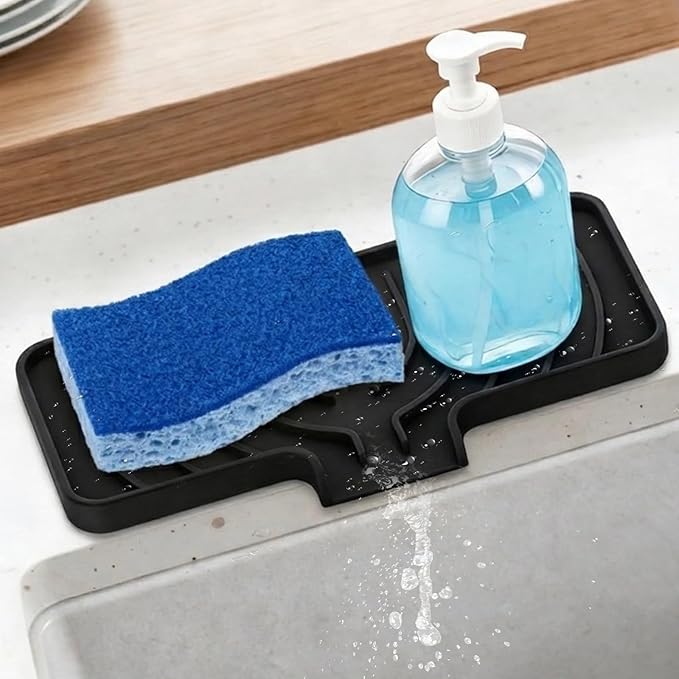 GUUKIN Sponge Holder for Kitchen Sink, Sink Caddy and Soap Tray | 10x5 inch Kitchen Sink Organizer | Compatible with Scrub Daddy, Kitchen Sink Accessories (Black)