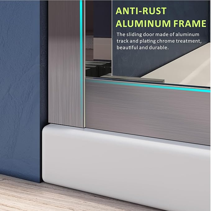 Semi-Frameless Double Sliding Shower Door 60 in. W x 72 in. H,Bathroom Clear Glass Door with Brushed Iron Grey Stainless Steel Hardware Shower Enclosure