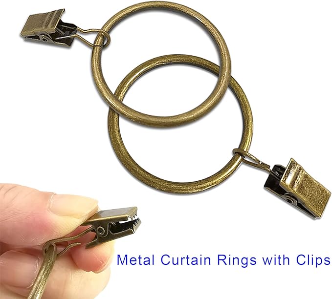 40 Pack Metal Curtain Rings with Clips, Drapery Clips Hooks, Decorative Curtain Rod Clips 1.5 in Interior Diameter, Antique Bronze