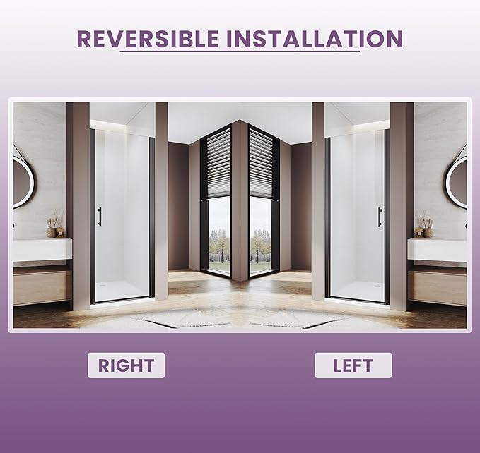 Glass Shower Door 31.5-33" W x 72" H, UCALAFEE Frameless Pivot Shower Door with 1/4" (6mm) SGCC Clear Tempered Glass, Waterproof Seal, Easy Clean & Anti-Fog Coating, Reversible Design, Matte Black