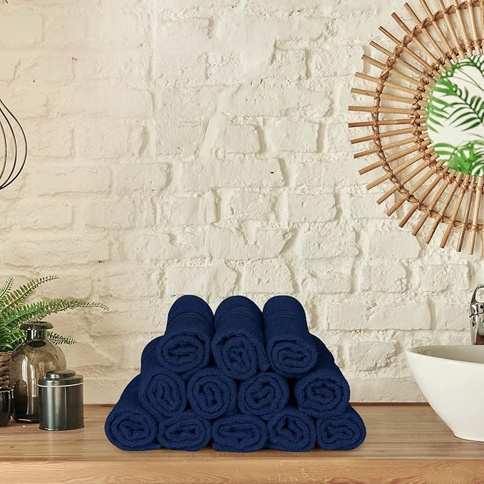 Utopia Towels Wash Cloths Set, 12 by 12 Inches, 100% Cotton Ring Spun, Highly Absorbent and Soft Feel Washcloths for Bathroom, Spa, Gym, and Face, 12 Pack Navy