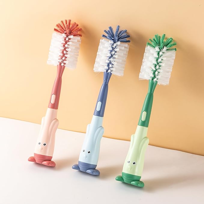 Chemimoso Cup Cleaning Brush, Silicone Baby Bottle Brush with Stand, Large Handle Water Bottle Brush Cleaner Set, with a Tiny Cup Lid Gap Cleaning Brush, Cup Lid Cleaner Brushes Kit, Green