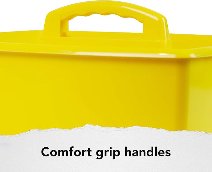 Storex 2-Compartment Large Craft Caddy – Multipurpose Classroom Organizer with Handle, Yellow, 1-Pack (00957C06C)