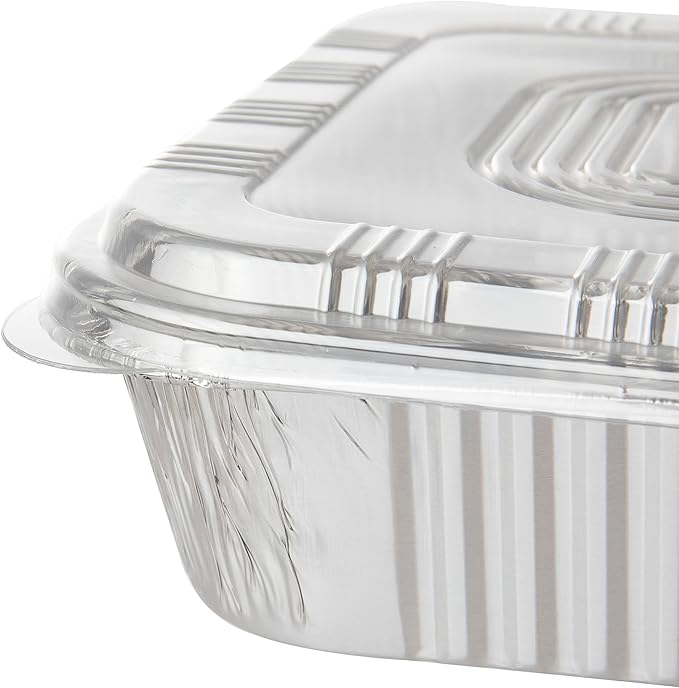 20-Pack Disposable Aluminum Foil Tins - Heavy Duty Square Cake & Baking Pans with Plastic Dome Lids